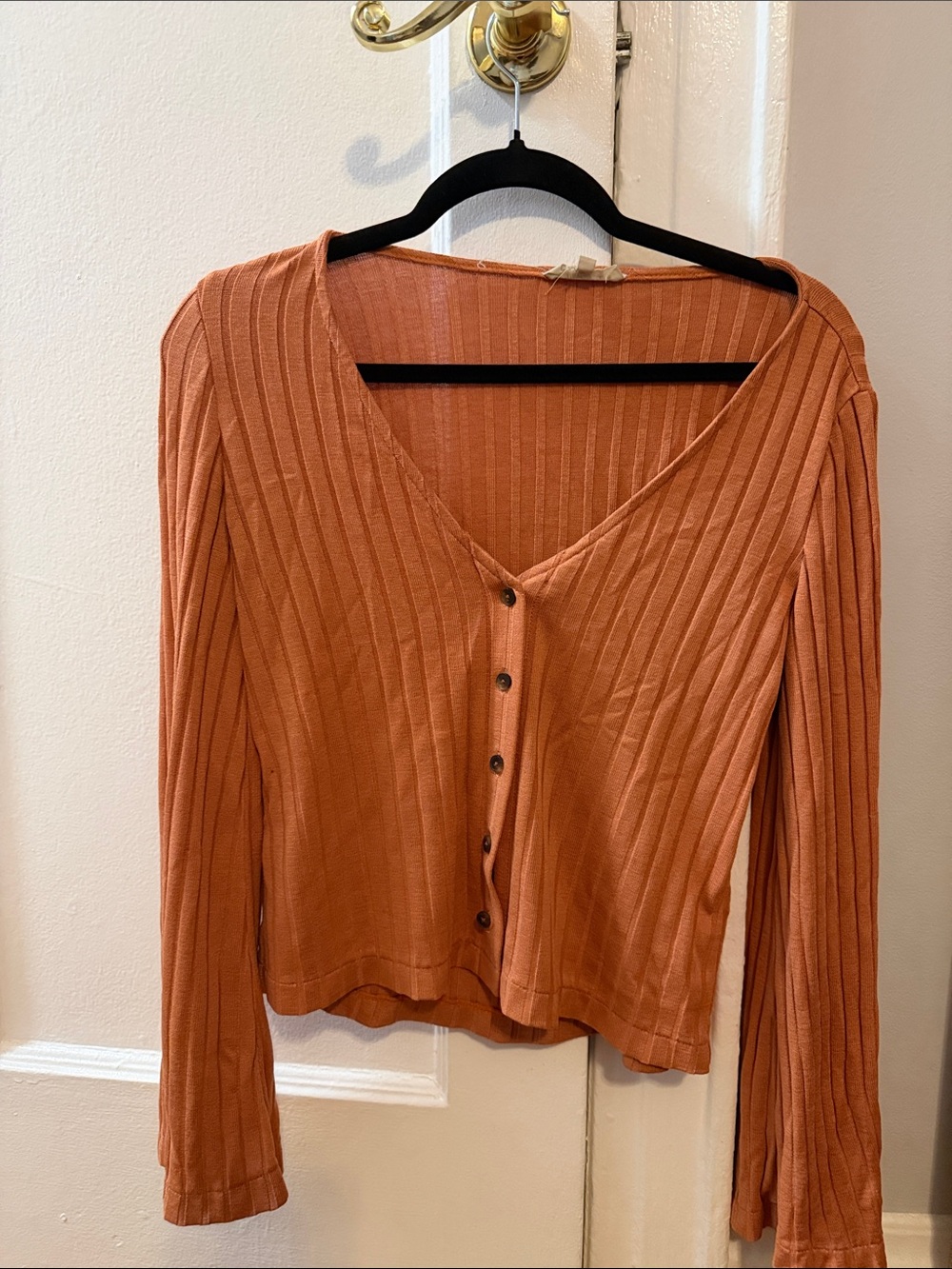 Madewell Ribbed Button-Down Top in Rust - Picture 2 of 5